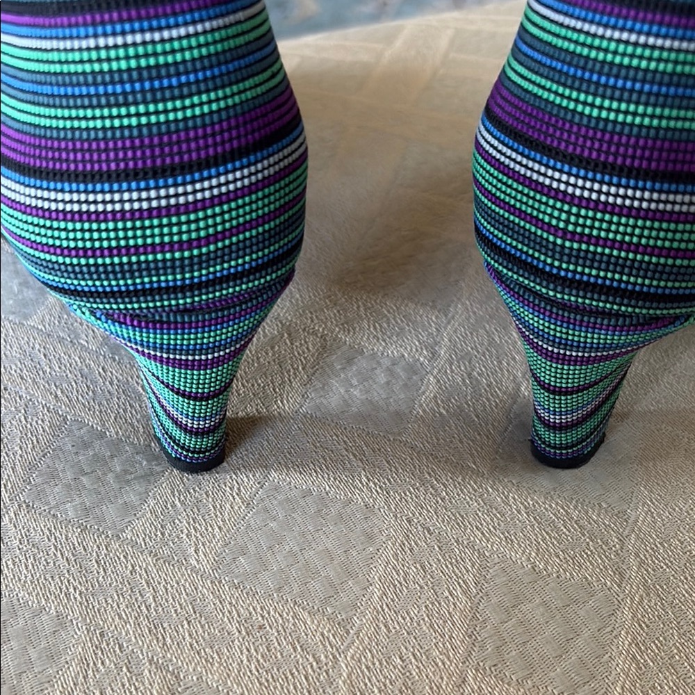 United Nude Blue and Green Ankle Booties with Striking Stripes - Picture 4 of 11